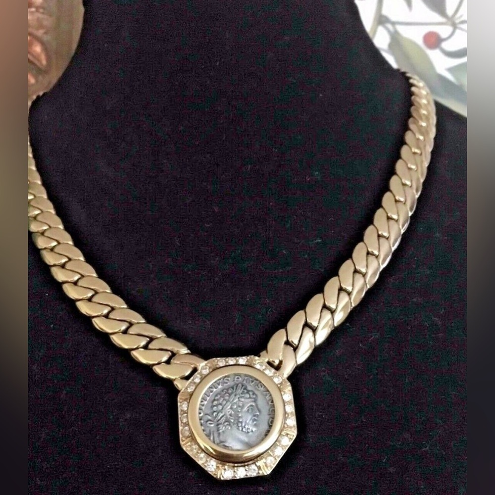 RARE 1970s Vintage Christian Dior Roman Coin Necklace